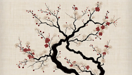 Cherry Blossom Wallpaper design file showing detailed sakura petals and branches on beige background