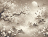 Cherry blossom wallpaper design file showing detailed moonlit branches with birds and floral pattern