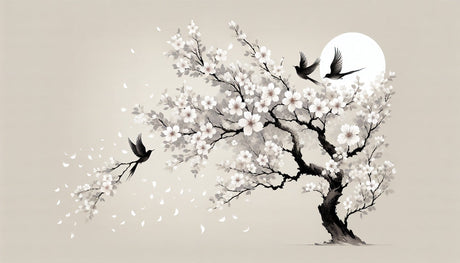 Japanese cherry blossom wall mural design file showing detailed moonlit garden pattern