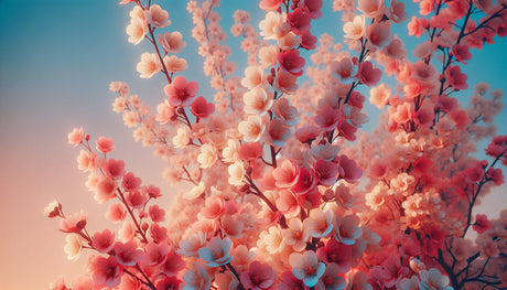 Pink sakura blooms against blue sky design file showing intricate flower details