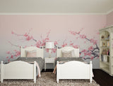 Japanese cherry blossom mural transforming a home office space