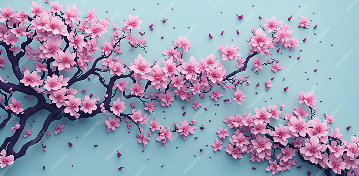 Cherry blossom design file showing detailed pink sakura blooms on turquoise background