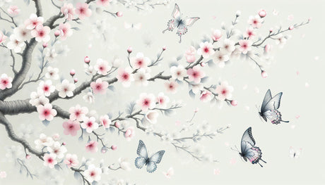 Pink sakura and butterflies design file showing delicate pattern details and color variations