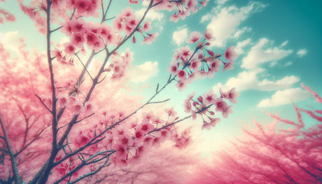 Cherry blossom wallpaper design file showing detailed pink sakura flowers and turquoise sky pattern