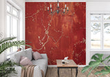 Japanese cherry blossom wall design in luxury hotel lobby