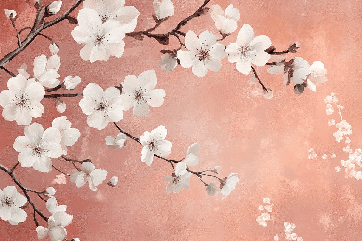 Cherry blossom wallpaper design file showing detailed terracotta pattern and white blooms