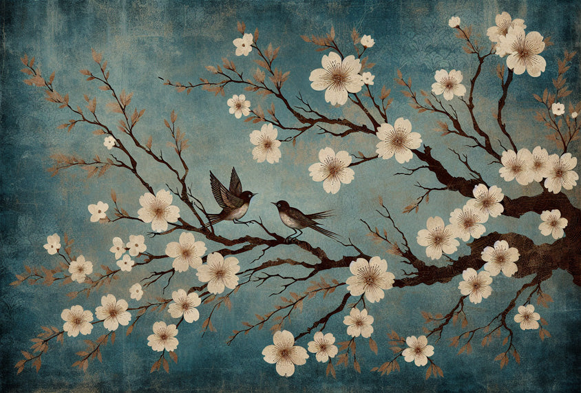 Cherry blossom wallpaper design file showing detailed vintage birds and floral pattern