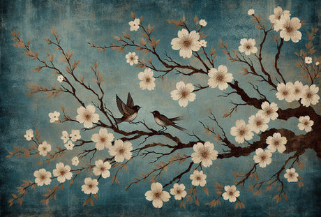 Cherry blossom wallpaper design file showing detailed vintage birds and floral pattern