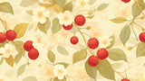 Cherry blossom wallpaper design file showing detailed vintage botanical pattern with red fruits and cream flowers