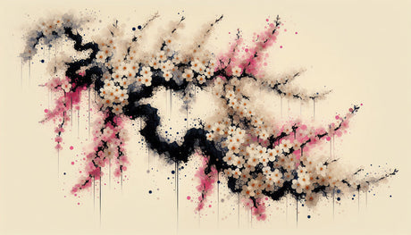 Cherry blossom watercolor ink art design file showing detailed flower patterns and ink strokes