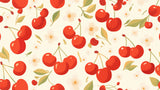 Vintage cherry wallpaper design file showing detailed red fruits and white blossoms on cream background
