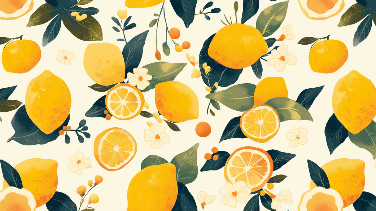 Citrus wallpaper design file showing detailed Mediterranean lemons and white blossoms pattern
