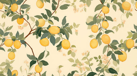 Lemon tree wallpaper design file showing detailed citrus pattern with fruits, blossoms and branches