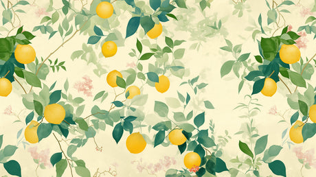 Lemon tree wallpaper design file showing detailed citrus pattern with golden fruits and emerald leaves