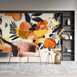 Modern citrus wallpaper bringing fresh color to a bright dining room with contemporary furniture