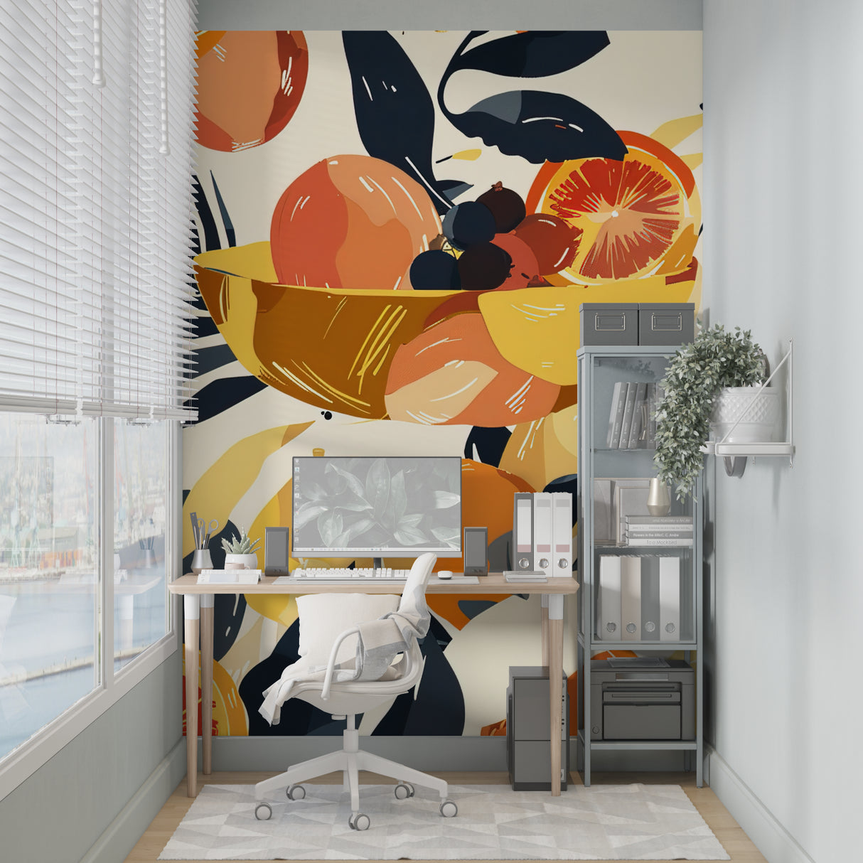 Fresh fruit wallpaper design making a statement in a modern home office