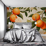 Orange blossom wall mural creating a fresh atmosphere in a sunny dining room