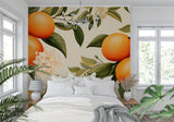 Botanical citrus wallpaper making a home office feel bright and energized
