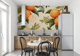 Mediterranean fruit wallpaper transforming a living room with warm energy