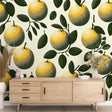 Bright kitchen with Vintage Botanical Orange Wallpaper creating a fresh Mediterranean breakfast nook