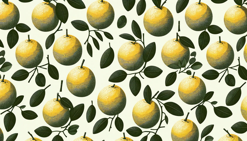 Botanical Orange Pattern design file showing detailed citrus fruits and leaves on cream background