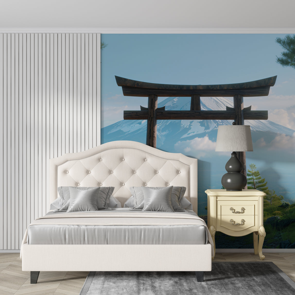 Car wall mural in contemporary home office with city backdrop