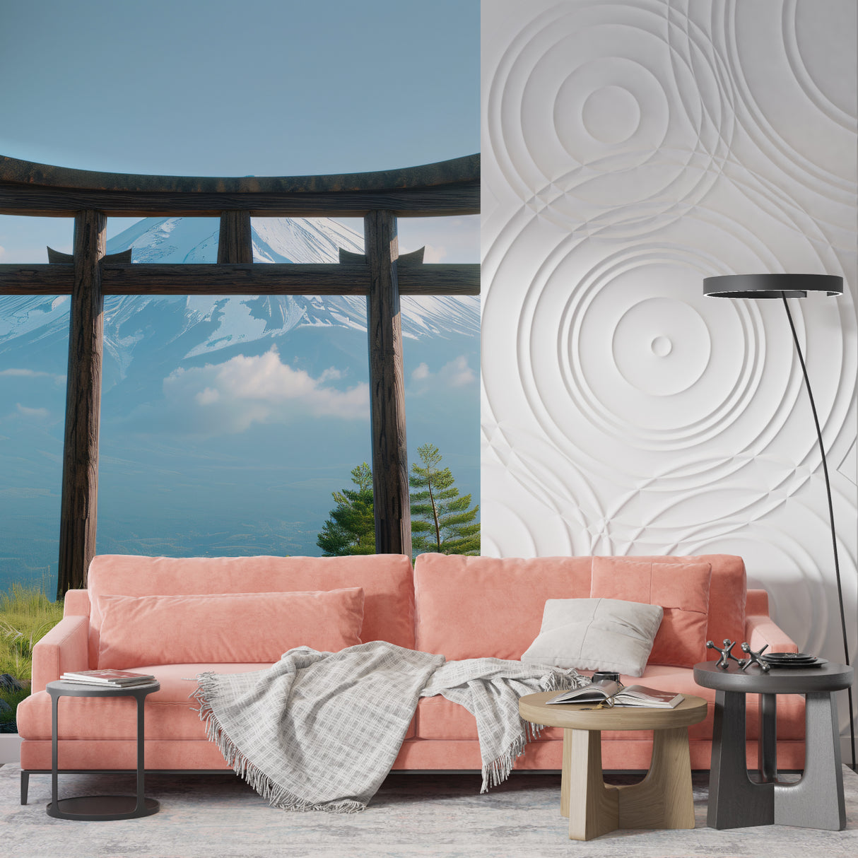 Urban car wallpaper creating focal point in living room setting