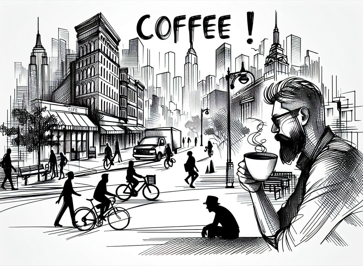 Black and white comic city design file showing detailed urban illustration pattern