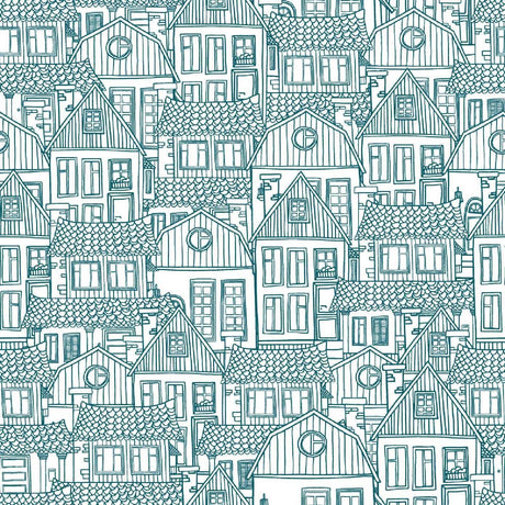 Design file of blue architectural line art pattern showing detailed building sketches