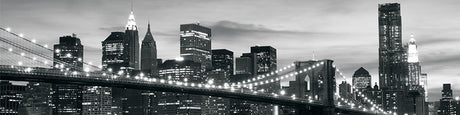 Black and white New York skyline design file showing detailed Manhattan architecture and bridge elements