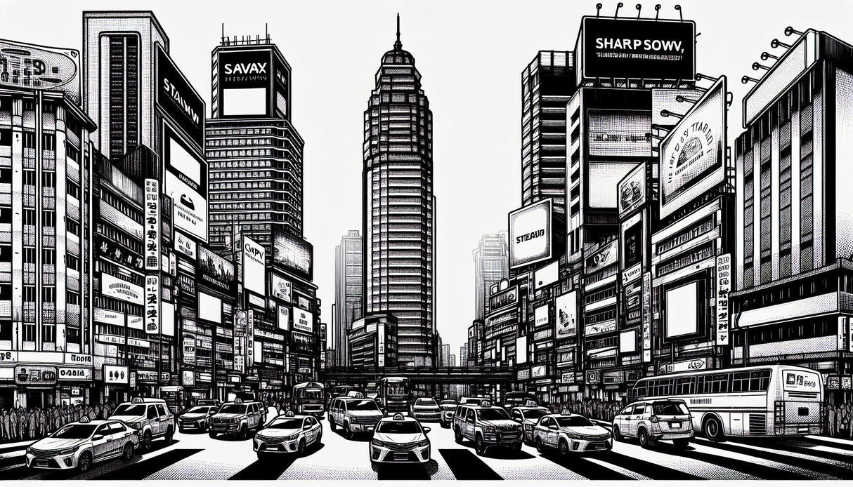 Urban comic style city wallpaper design file showing detailed black and white metropolitan pattern