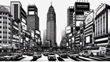 Urban comic style city wallpaper design file showing detailed black and white metropolitan pattern