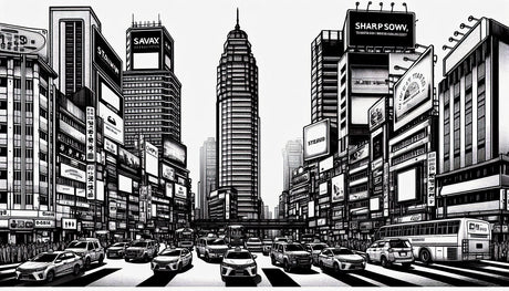 Urban comic style city wallpaper design file showing detailed black and white metropolitan pattern