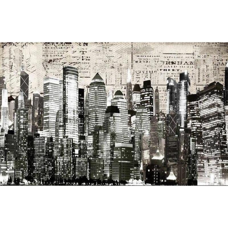 Black and white city skyline wallpaper design file showing detailed urban architecture pattern