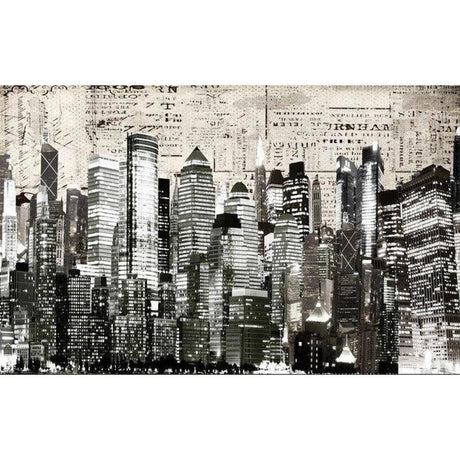 Black and white city skyline wallpaper design file showing detailed urban architecture pattern