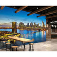 Brooklyn Bridge wall mural bringing NYC charm to a modern living room with low-light ambiance
