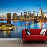 Cityscape wallpaper featuring Brooklyn Bridge in a luxury hotel lobby setting