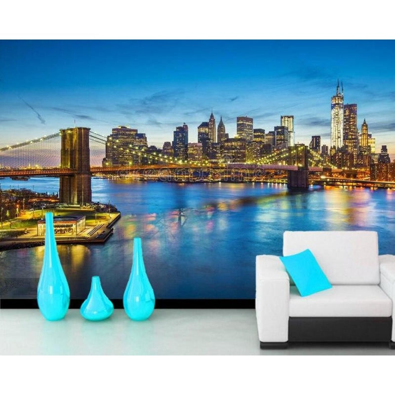 Brooklyn Bridge wallpaper transforming a home office with city views