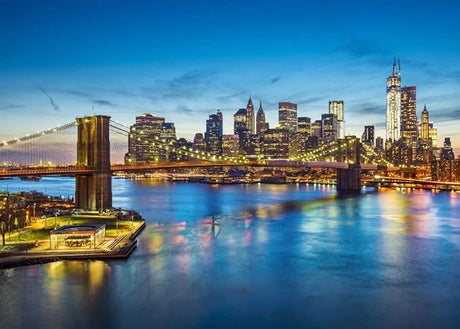 Design file showing detailed Brooklyn Bridge twilight scene pattern