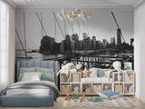 Urban skyline wallpaper featuring Brooklyn Bridge in contemporary office space