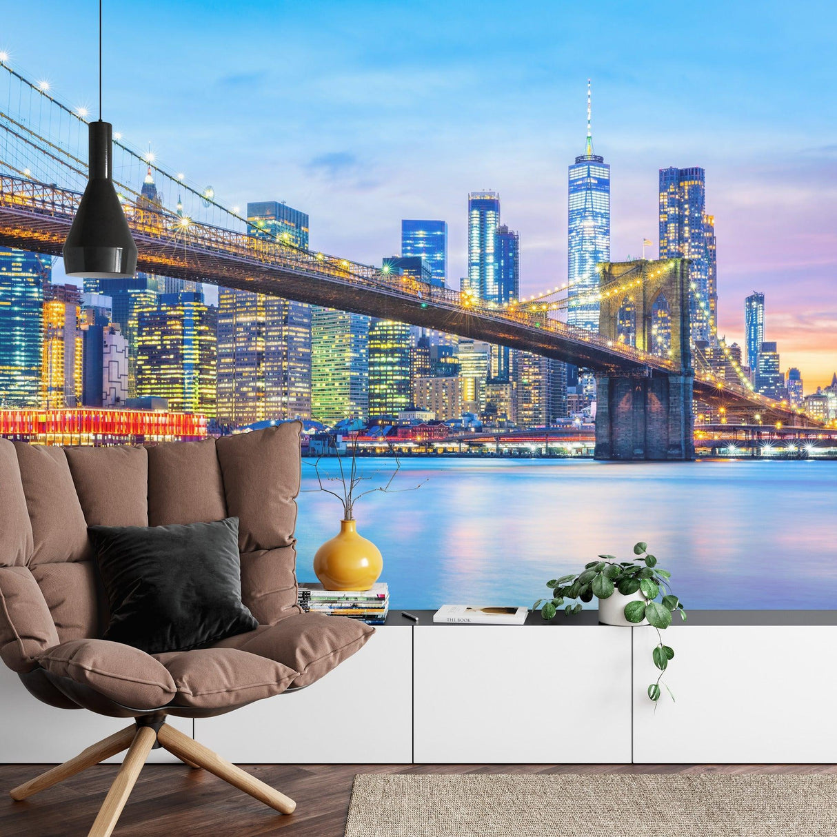 NYC night scene mural adding urban style to bedroom wall