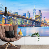 NYC night scene mural adding urban style to bedroom wall