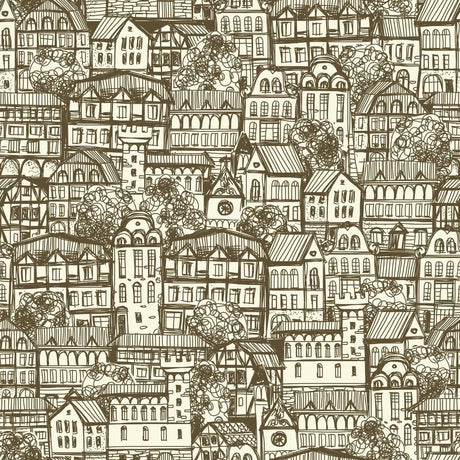 Hand-drawn urban sketch design file showing detailed Victorian buildings and architectural elements
