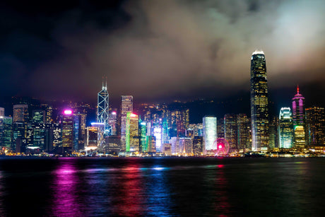Hong Kong night view wallpaper design file showing detailed cityscape and harbor reflections