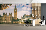 London Big Ben wallpaper mural styled in modern living room, showing architectural detail and sense of depth