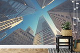 Manhattan skyscrapers wall mural displayed in modern apartment bedroom