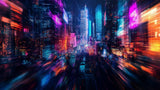 Neon Cyberpunk Night Skyline design file showing detailed city lights and vibrant color palette