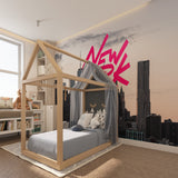 Urban graffiti wallpaper transforming a teen bedroom with NYC vibes
