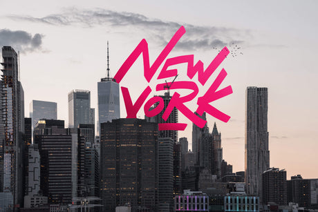 New York skyline with pink graffiti design file showing detailed urban art pattern