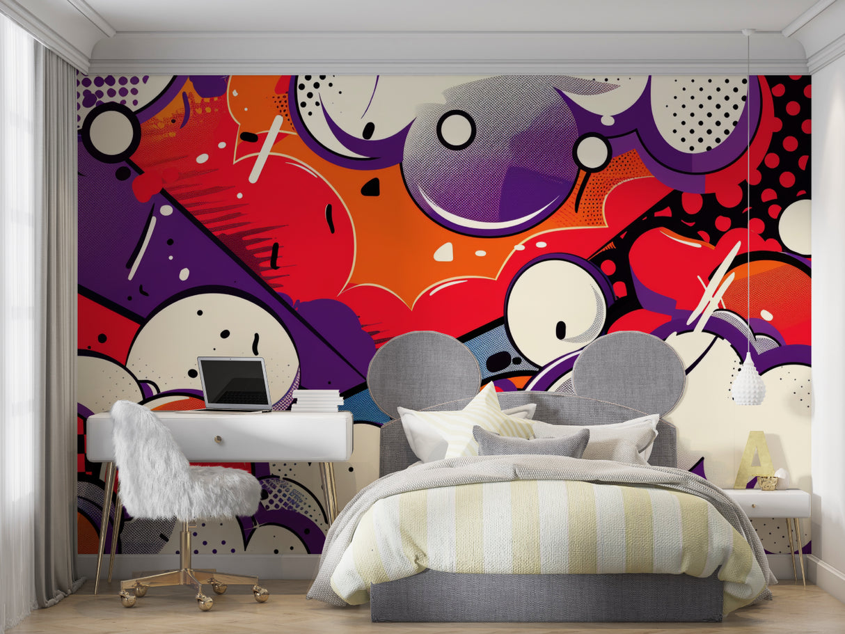 Night city racing mural adding depth to home office space